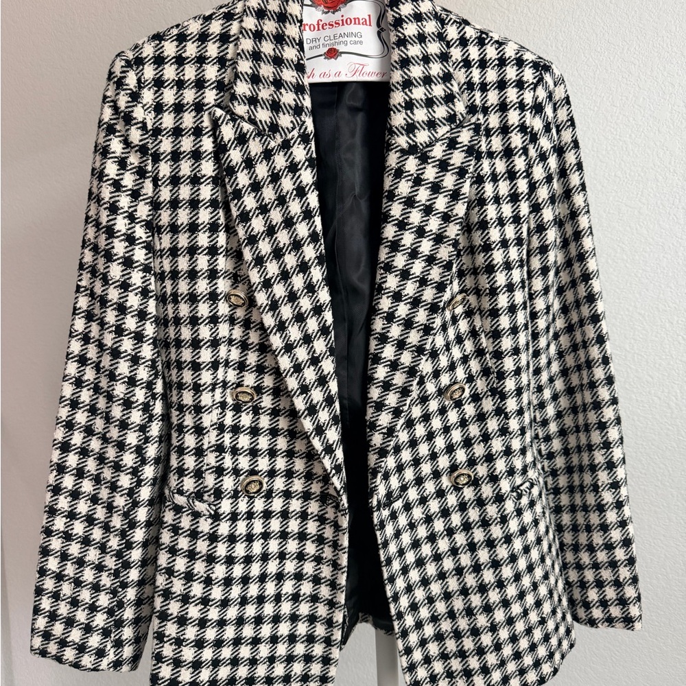 Zara Women's Houndstooth Blazer - Black and White